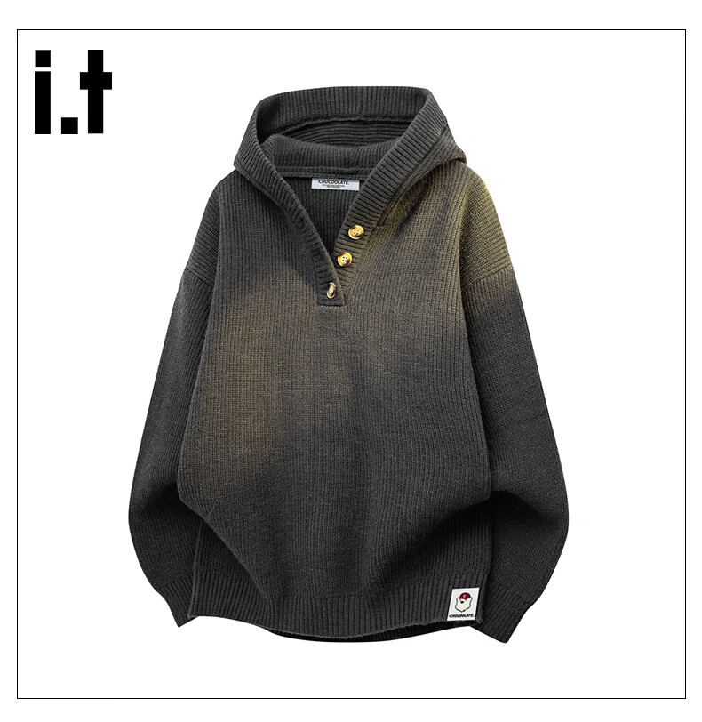 :CHOCOOLATE IT American Style Hooded Sweater Men Spring Autumn New Loose Trendy Warm Knitted Jacket Fine Spun Gray XL 12