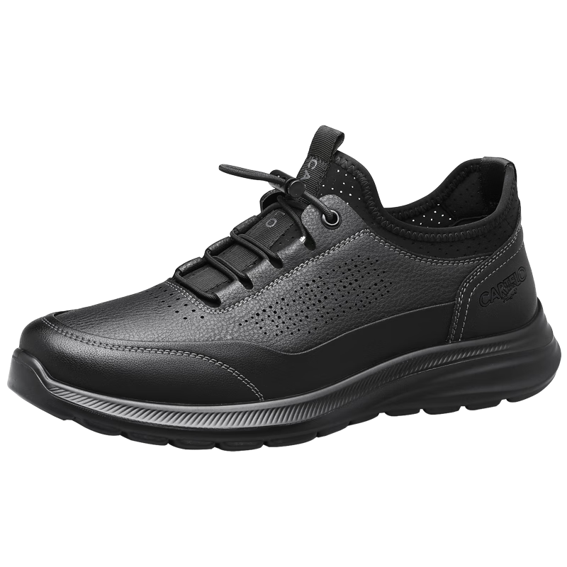 CARTELO Genuine Leather Men's Shoes, Business Casual Sports New Style, Autumn And Winter Soft Thick Sole Versatile Commuter Dad Shoes, Black Slip-O