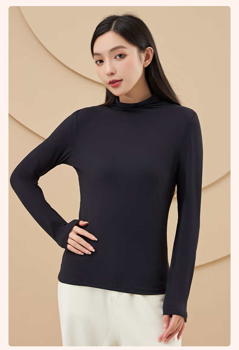 LangSha Women's Thermal Underwear Top Half Turtleneck Base Shirt Spring Autumn Silk Thin Outerwear Autumn Shirt 2