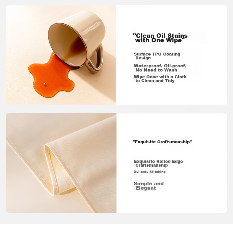CHERISHES LIFE Waterproof And Oil-Resistant Rectangular Tablecloth for Dining Tables, Hotel Banquet Fabric Table Cover, Washable, Cream White, 137*220cm 4