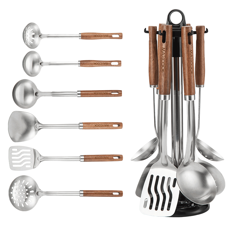 MAXCOOK Spatula, Soup Ladle, And Strainer Set, 304 Stainless Steel Utensil Set, Wok Spatula, Soup Ladle, And Strainer Set, 7-Piece MCCU8571
