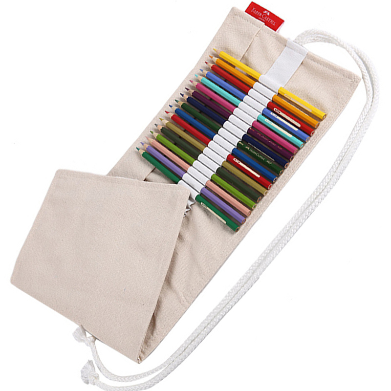 Faber-Castell 76-Hole Colored Pencil Pencil Case, Roll-Up Fabric Canvas Pencil Case for Sketching And Colored Pencils
