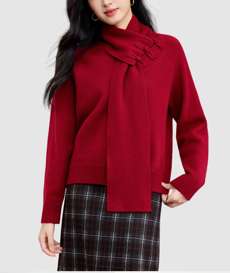Sentubila Women's Wool Blend Stretch Sweater Autumn Warm Scarf Collar Button Long Sleeve Knit Loose Chinese Style Top 2
