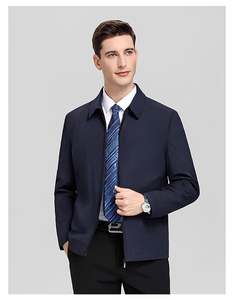 TUCANO Men's Business Casual Executive Lapel Jacket Fashion Solid Color Coat Navy 3XL Father's Day Gift 10