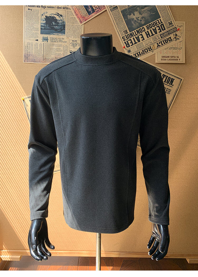 CLOR Patchwork Double-Sided Velvet Long Sleeve T-Shirt Men Spring Autumn Warm Pullover Crew Neck Base Layer CXT06 Black L 20