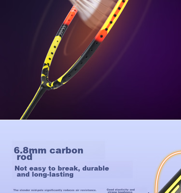 Yodiman Training Badminton Racket, Ultra-Light 6U, Full Carbon Fiber, Single Racket, 520g (Pre-Strung 23 Lbs) 10