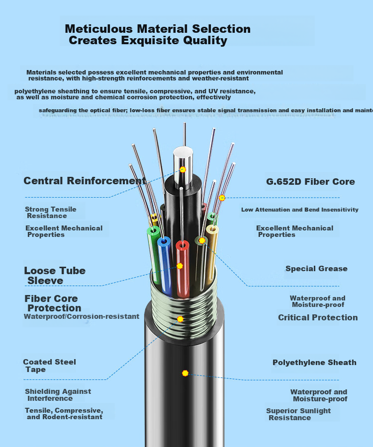 BOYANG GYTS Armored Outdoor Optical Cable, 4-Core Single-Mode Optical Cable, Four-Core Communication Fiber Optic Cable, Twisted Pair Outdoor Overhead/pipeline, 1 Meter, BY-GYTS 4