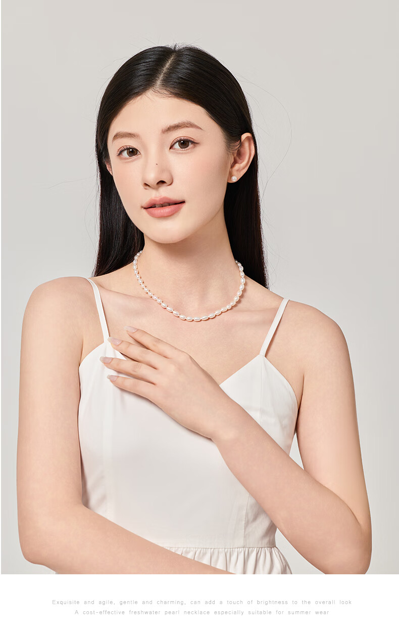 Angel's Tear Freshwater Pearl Necklace S925 Silver Clavicle Chain Rice-Shaped Beads 5-6mm Jewelry Gift for Women Daily Wear 1