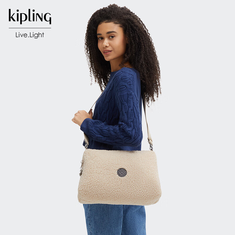 Kipling Lightweight Stylish Beige Sherpa POLLIE M Tote Bag Birthday Gift Holiday Gift