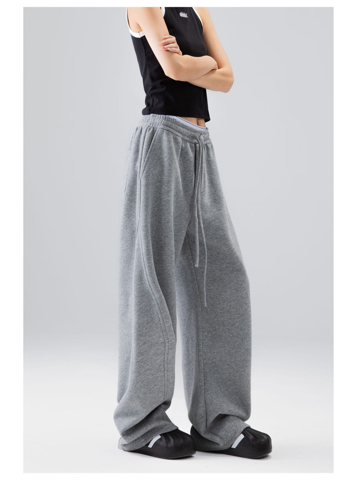 ICH MODE Women's American Style Sweatpants Sports Pants Spring Autumn New Loose Wide-Leg Casual Pants Curved Cut Navy Blue L 4