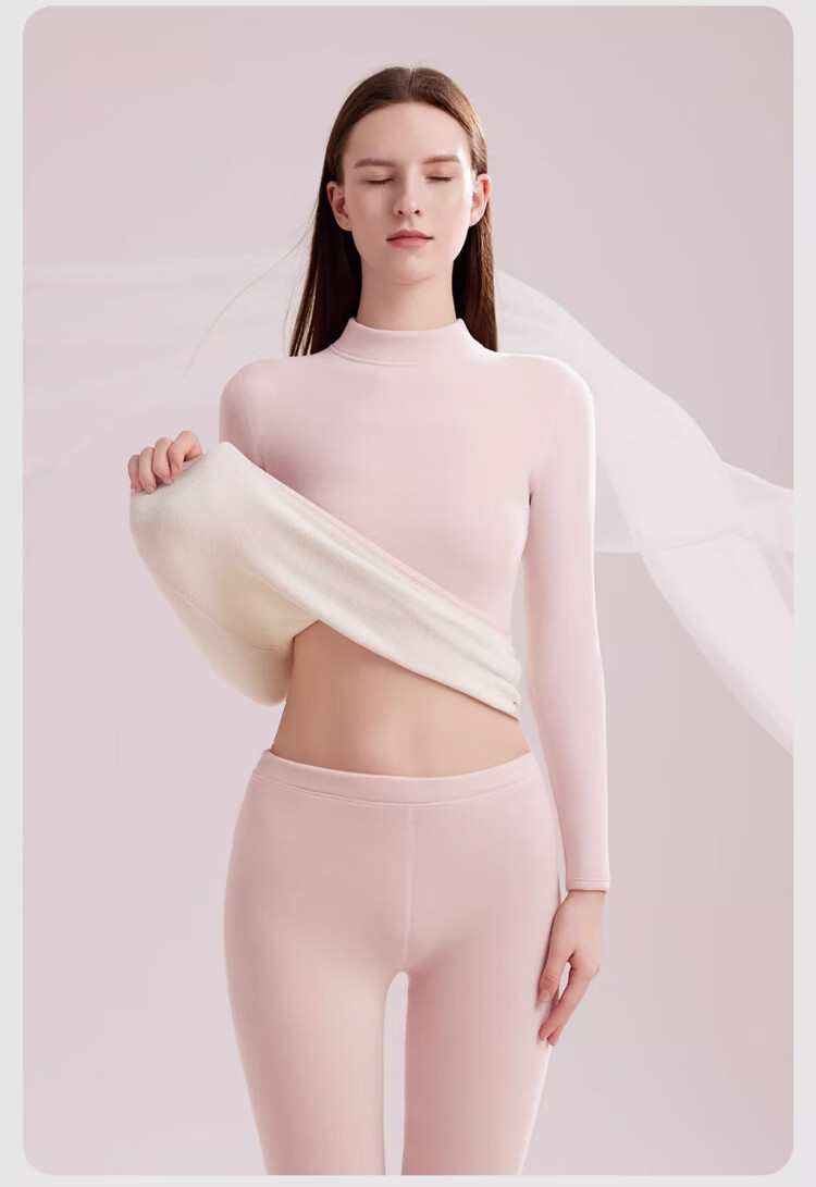 LangSha Women's Thermal Underwear Set Fleece Lined Thickened Winter Lamb Wool Heat Retaining High Neck Top and Bottom Pajamas 15