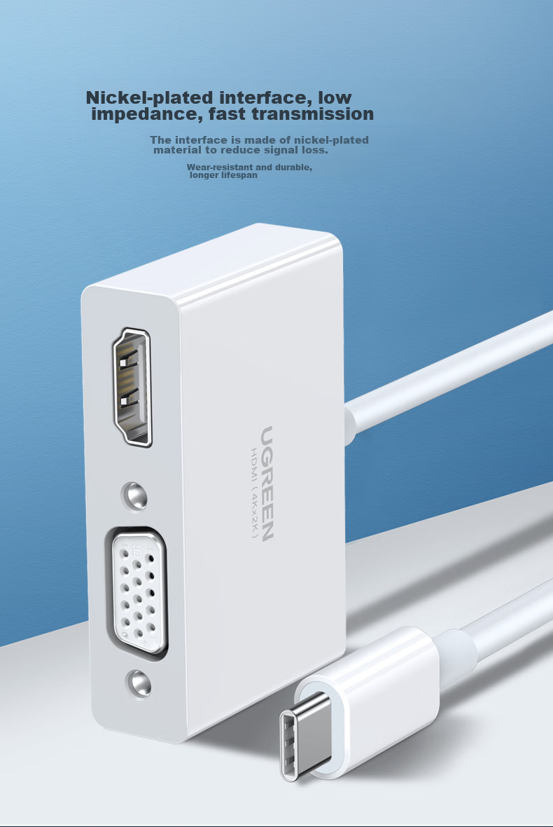 UGREEN Type-C Expansion Dock Dual-Screen Display USB-C to HDMI/VGA Adapter Converter High-Definition 4K Screen Mirroring Device Compatible with Apple 16/17 Mac Laptops And IPad 13