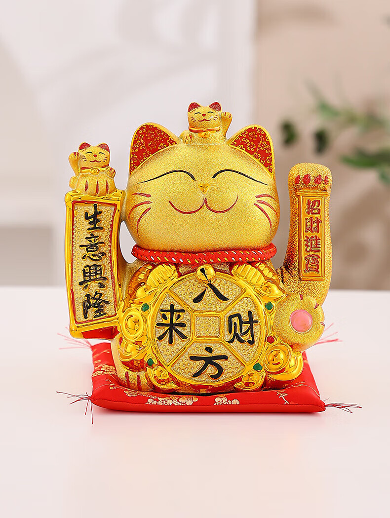 Huaxuanlin New Fortune Cat Ornament Electric Battery Operated Waving Hand Lucky Cat for Home Office Reception Opening Gift 10