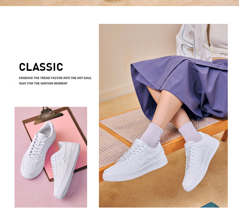 Xtep Couple Men's and Women's Casual Sneakers White Air Force One Spring Summer Breathable Durable Versatile Sports Shoes 22