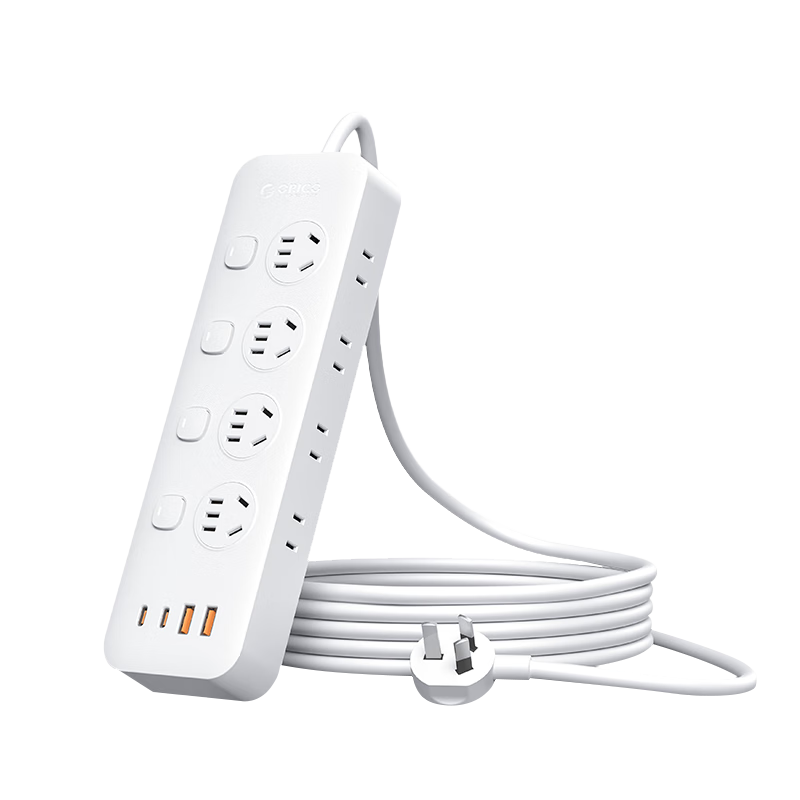 ORICO New National Standard Controlled Power Strip/Extension Cord/Socket/Power Board/Wiring Board/USB Desktop Charging Station Overload Protection 3C Certified 8-Port Full Length 2m White