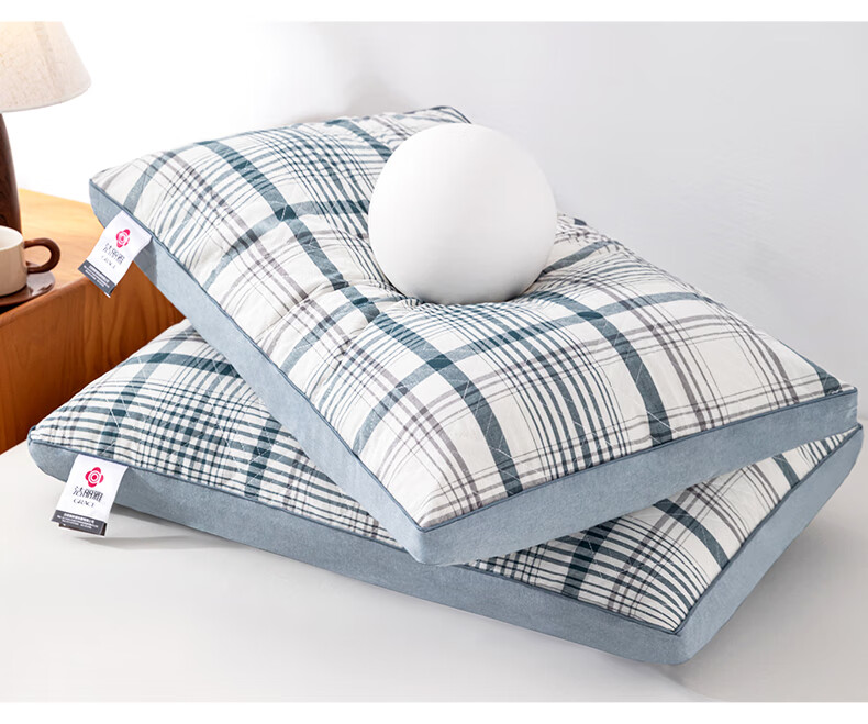 Grace Pure Cotton A-Class Checkered Pillow Core Hotel Neck Support Pillow Home Use Single 45*70cm 2
