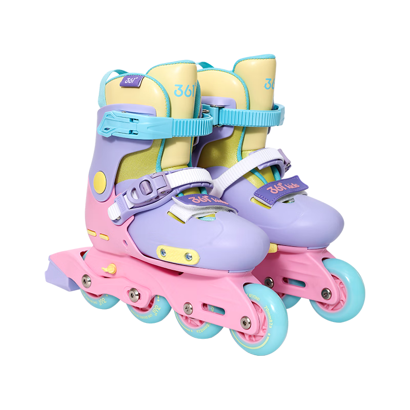 361° Kids Roller Skates Beginner Inline Skates for Elementary and Middle School Skating Classes Locking Wheels Freestyle Skates Age 6-12 Purple Pink Size L