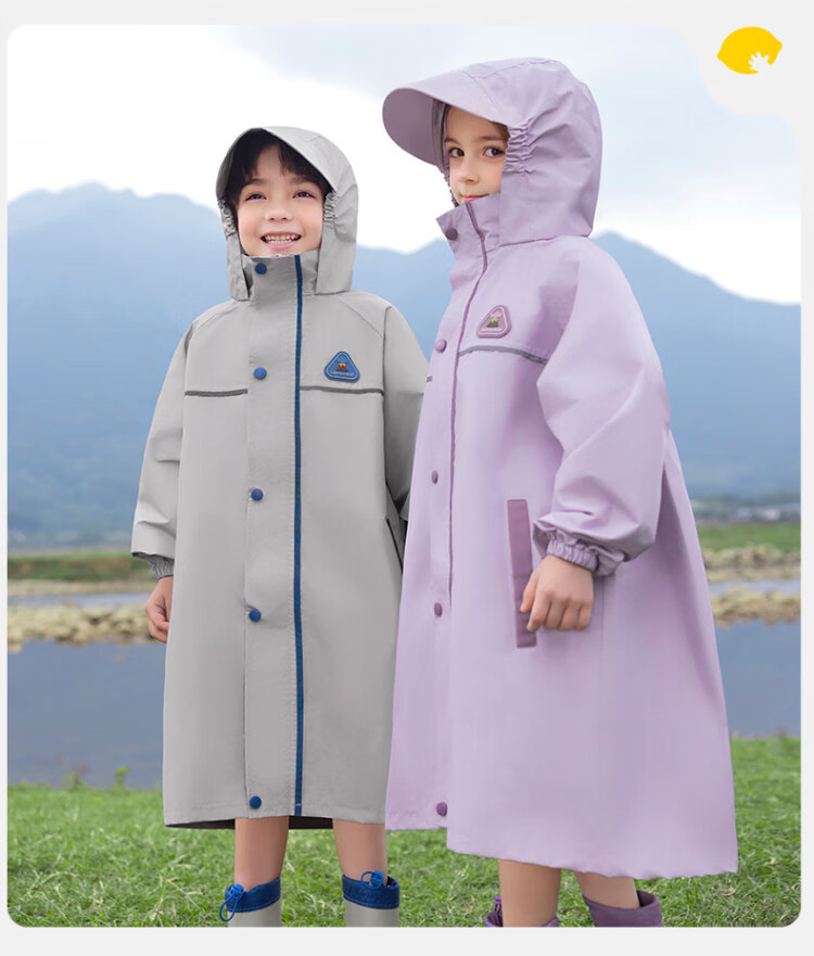 Lemon Baby Children's Raincoat Elementary School Rain Poncho Unisex Kids Schoolwear with Backpack Cover Full Body Waterproof Coat Lime Green L 3