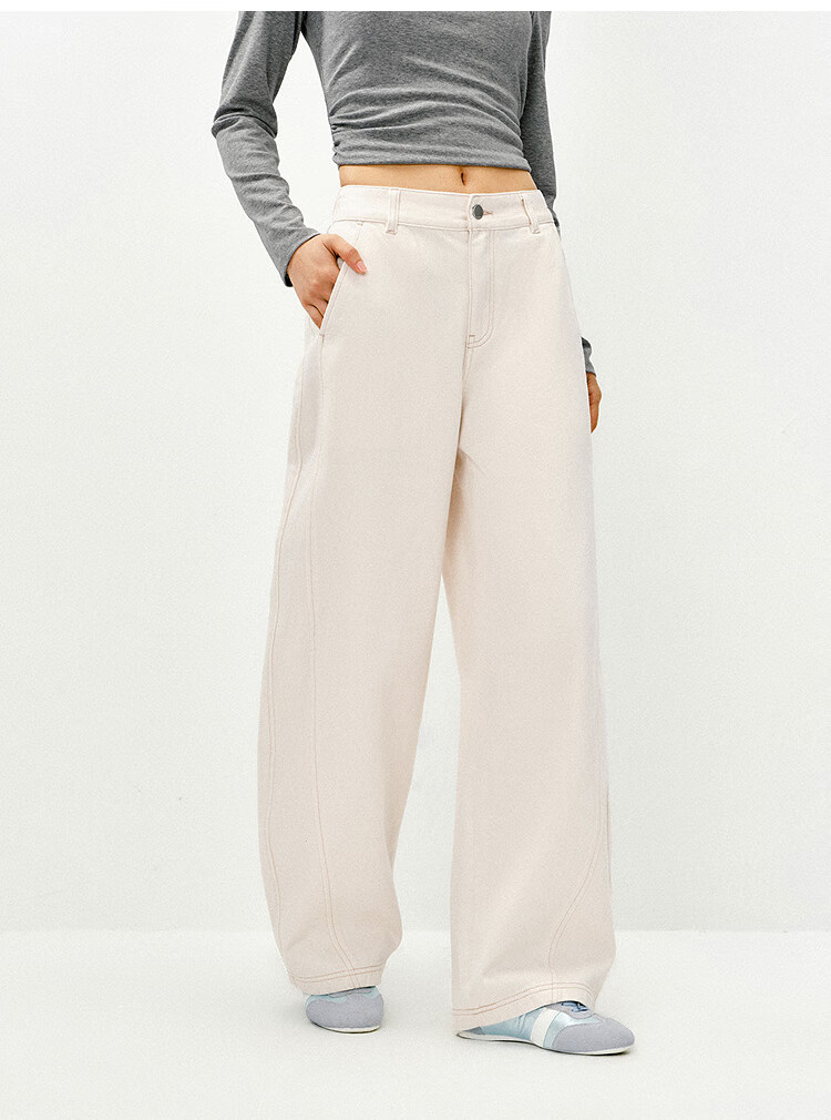 Semir Women's Jeans Spring Split White Loose Curved Knife Pants 2026 Relaxed Slim Floor-Length Pants 109126124001 14
