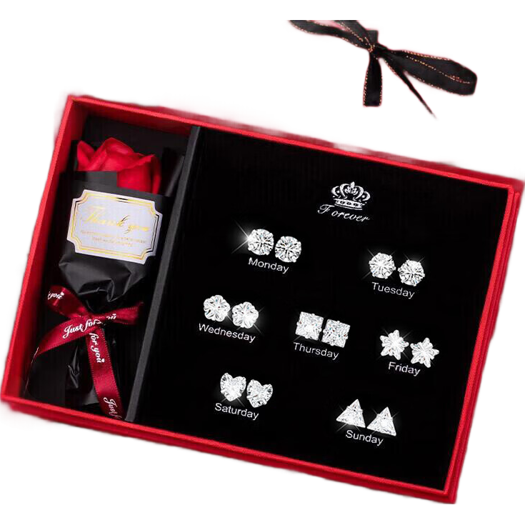 Dijing 999 Pure Silver Stud Earrings for Women 520 Gift for Girlfriend Wife Weekly Earrings Gift Box Ear Care Earrings Jewelry