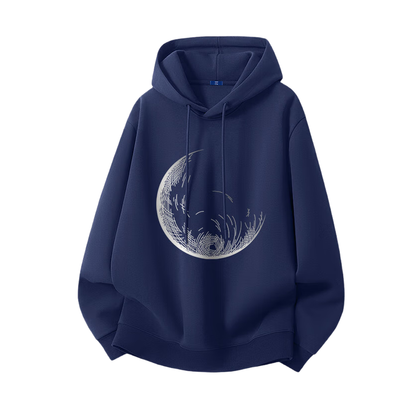 GENIOLAMODE Men's Hoodie, Loose-Fitting Casual Simple Versatile Printed Trendy Fashion Clothing for Autumn, Navy Blue, Size L