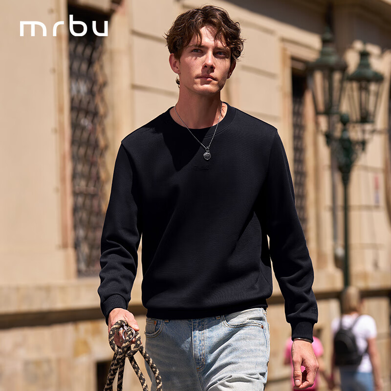 Mr. Bu Celebrity-Inspired Crewneck Pullover Men's Sweatshirt, Autumn And Winter Long-Sleeve T-Shirt, Base Layer Top, Yan Black, 4XL(195)