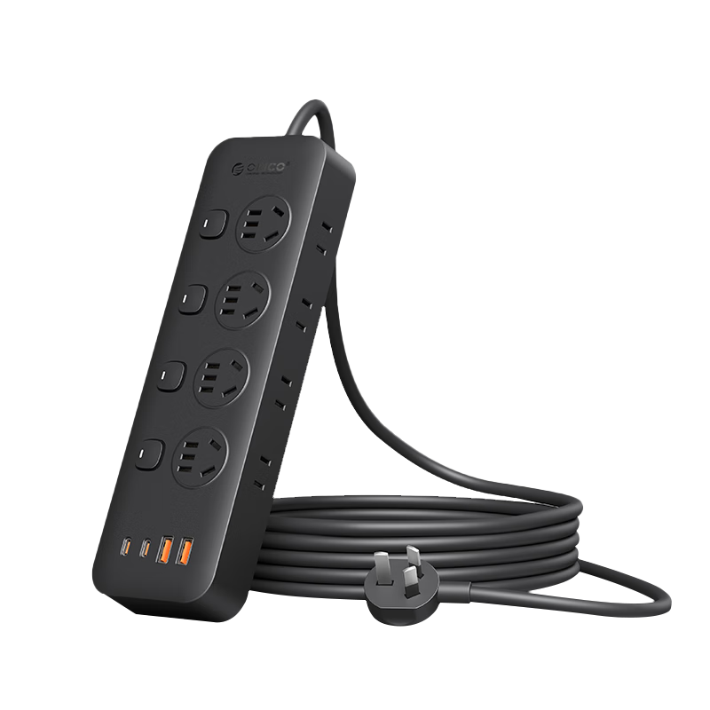 ORICO New National Standard Power Strip with Individual Switches, Overload Protection, 3C Certified, 8 Outlets, 3-Meter Full Length, Black, USB Desktop Charging Station