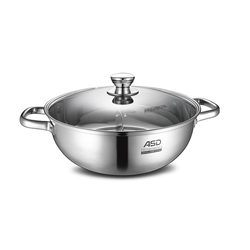 ASD 26CM 304 Stainless Steel Dual-Flavor Hot Pot Thickened Induction Cooker Compatible Soup Pot FS26A2WG
