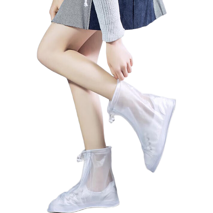 BWNK Waterproof Rain Shoe Covers Thickened Portable Non-slip Wear-resistant White 2 Pairs Size L
