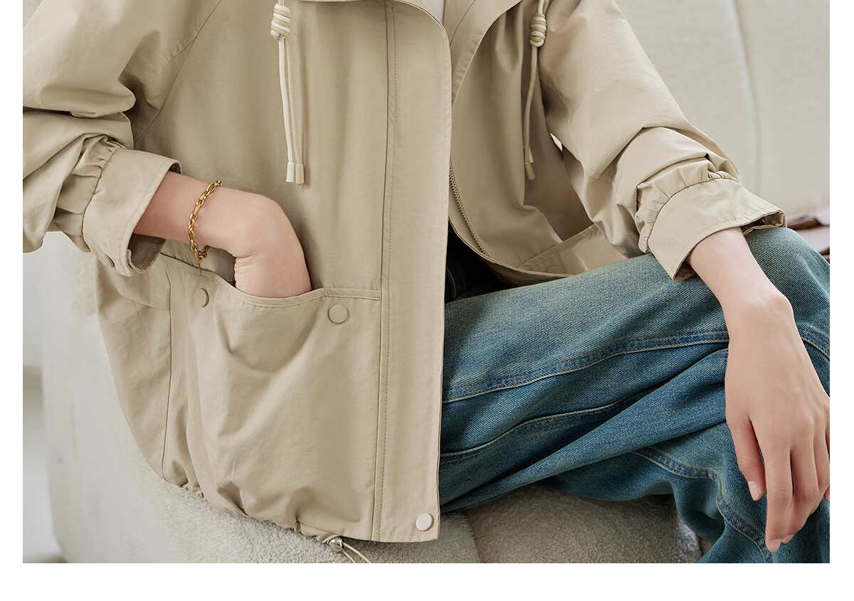 Chushen Spring and Autumn Short Jacket for Women with Hood, Exquisite Pocket Design, Versatile Loose Casual Top Coat S143U2011 16