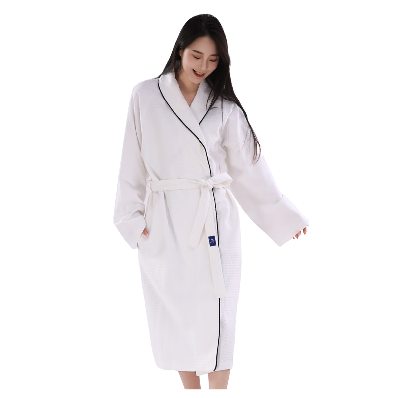 Zhuyibai Bathrobe, Pure Cotton Soft Absorbent Bathrobe, Simple Home Steaming Suit, Waffle Pattern, for Men And Women, White, Size L