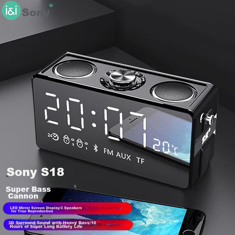 Soaiy S18 Bluetooth Speaker, Computer Speaker for Home Use, Handheld Alarm Clock, Outdoor Subwoofer, Radio with Card Slot And Payment Function, Square Dance Amplifier, Creative Design, Intelligent Black
