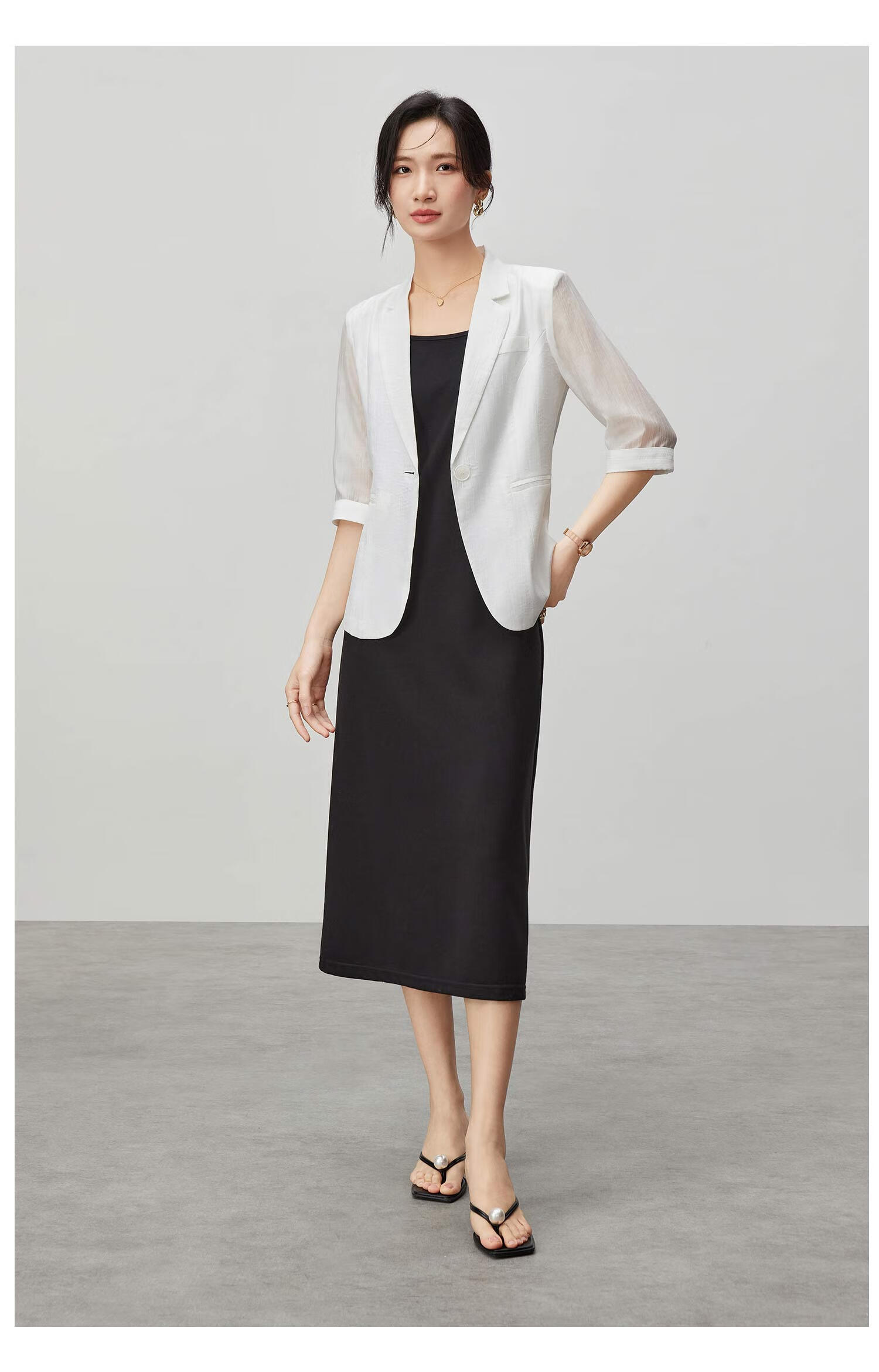 Fan Qin Yili Kuo Suit Jacket for Women, 2024 Elegant Five-Quarter Sleeve Commuter Professional Style, 442X73049, White, M 8