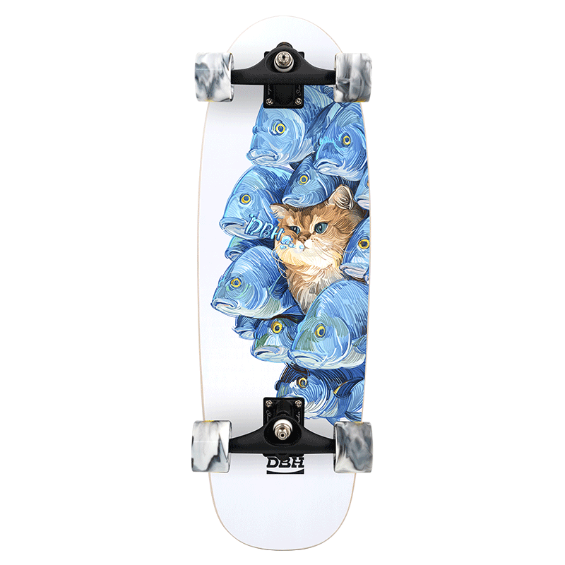 DBH Beginner Professional Land Surfboard Children's Skateboard for Adults Ages 6-12-18+ Happy Cat 31.5 Inch