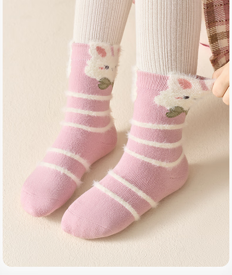 Mianqixiong Girls' Winter Thickened Fleece Lined Terry Socks Children's Autumn and Winter Long Staple Cotton Knee-High Seamless Warm Socks 1