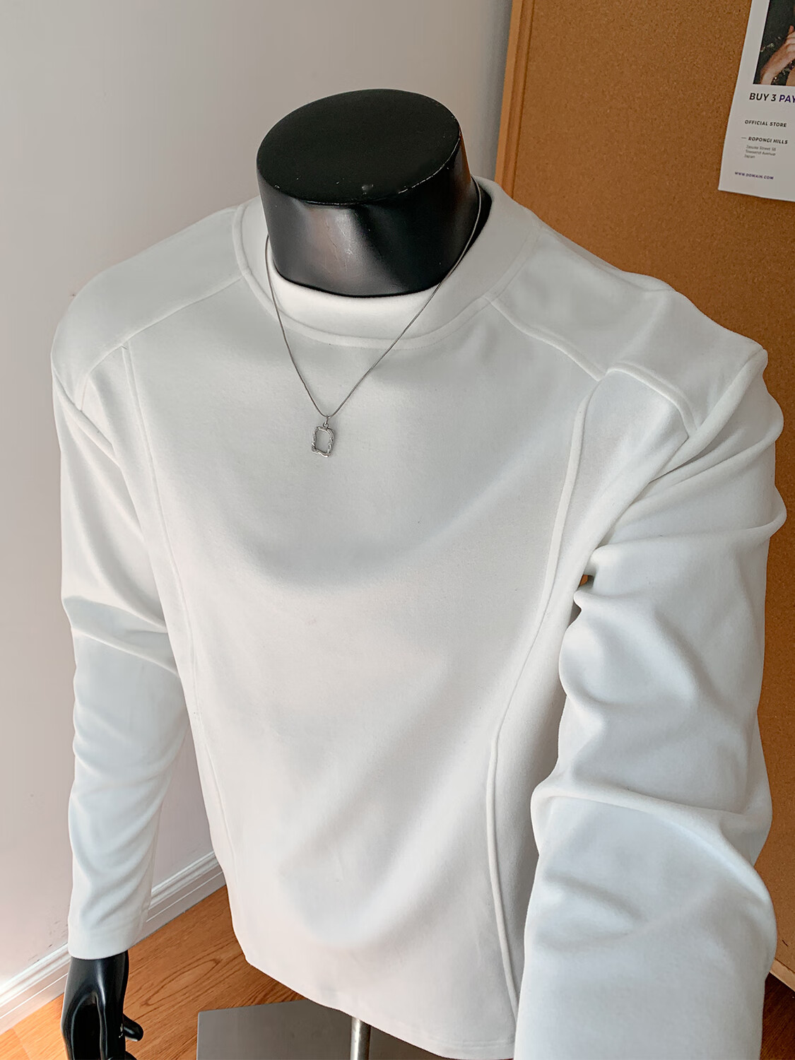 CLOR Patchwork Double-Sided Velvet Long Sleeve T-Shirt Men Spring Autumn Warm Pullover Crew Neck Base Layer CXT06 Black L 2