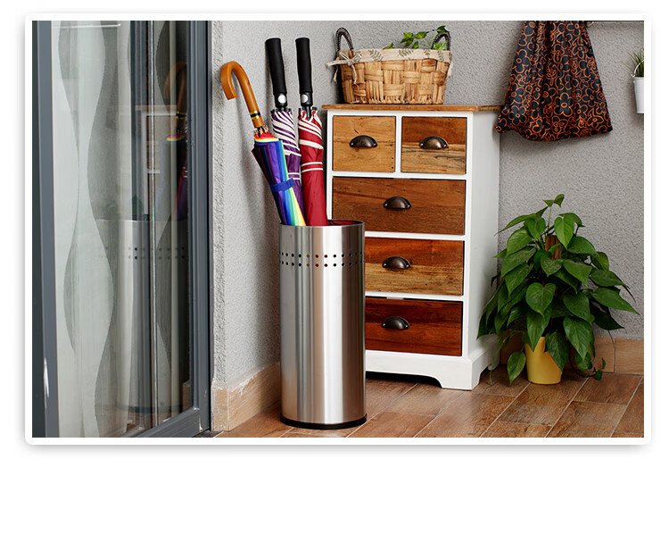 OurunZhe Stainless Steel Brushed Round Umbrella Storage Bucket Large Natural Color for Home and Hotel Long Handle Stand 6