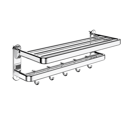 JOMOO Bathroom Storage Rack, Towel Holder, Thickened Foldable Bathroom Organizer, Bright Silver Stainless Steel, 936024