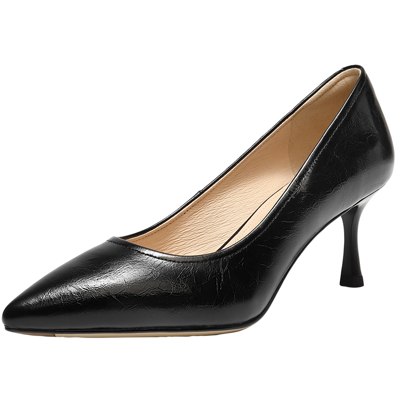 Belle Women's Commuting High Heels 2026 New Spring Summer Elegant Genuine Leather Office Shoes JD013AQ6 Black Size 35