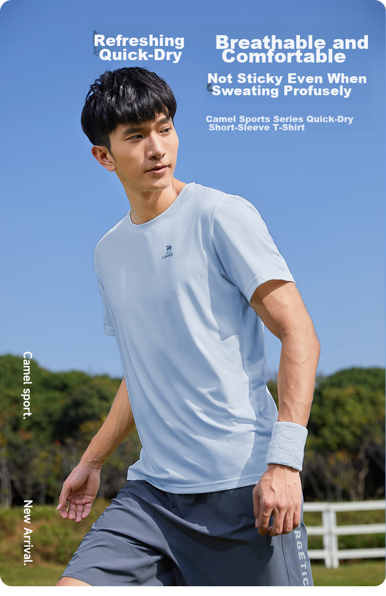 CAMEL Short-Sleeve T-Shirt for Men, New Summer Style, Loose-Fit Round Neck Outdoor Sportswear, Running Training Ultra-Thin Quick-Dry Top 1