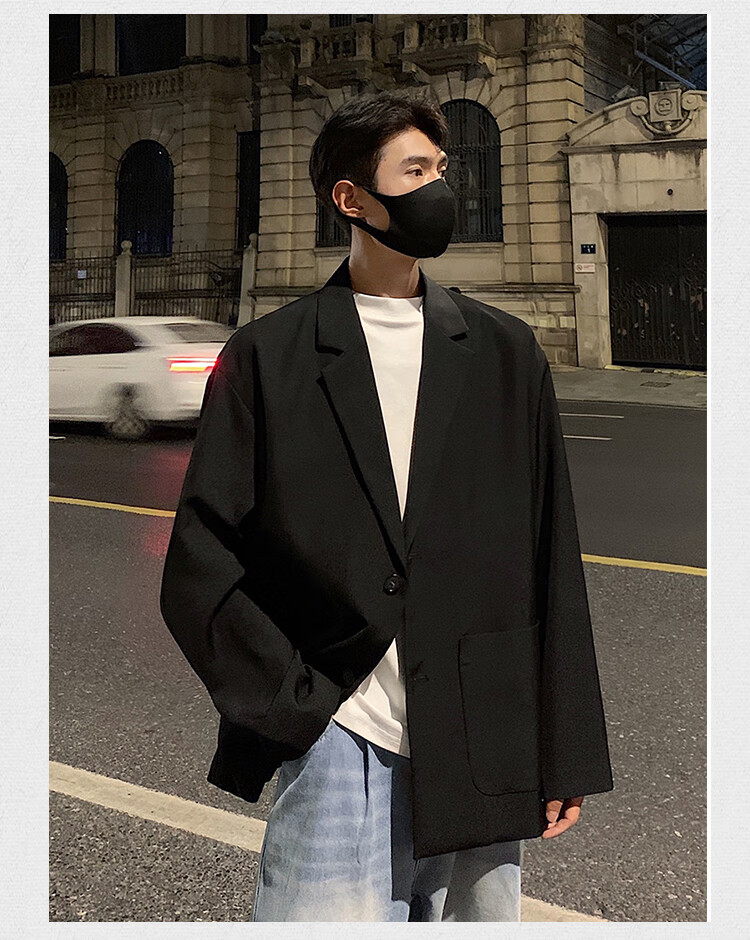Dingfengbaoluo Solid Color Casual Blazer Autumn Jacket Men's High-End Stylish Suit Fashion Top EX03 Black XL 11