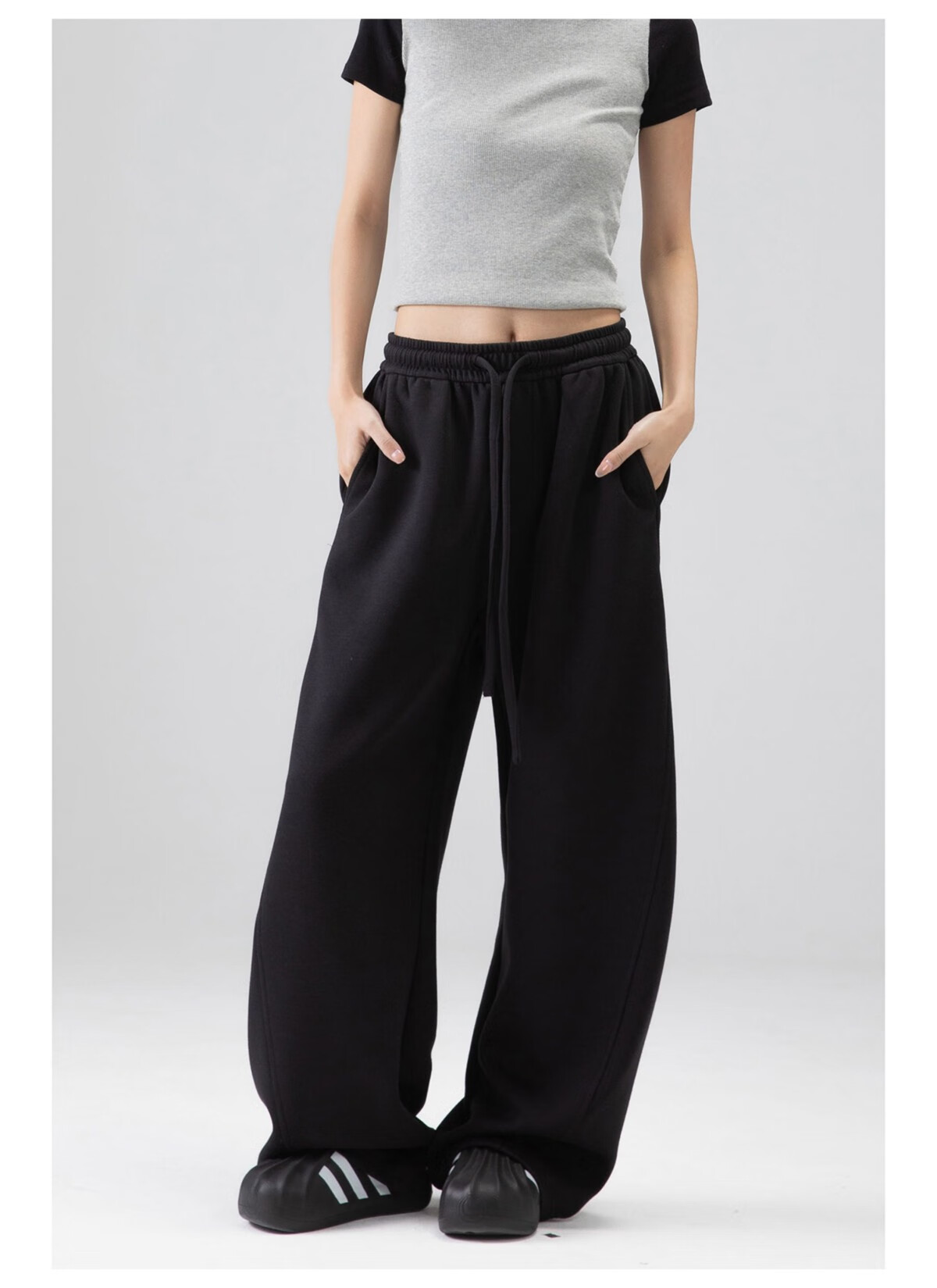 ICH MODE Women's American Style Sweatpants Sports Pants Spring Autumn New Loose Wide-Leg Casual Pants Curved Cut Navy Blue L 24