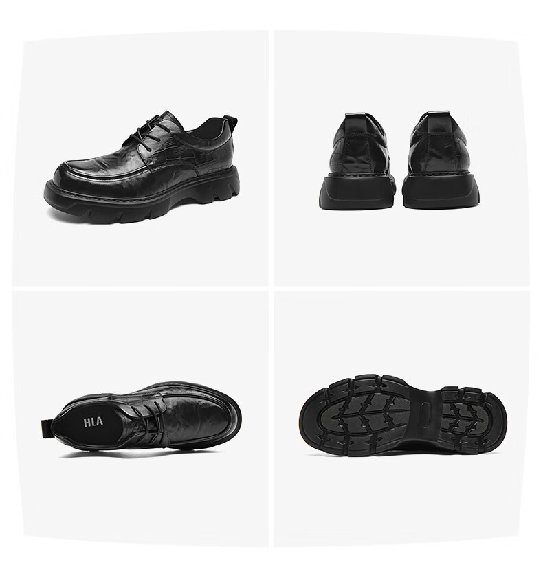 HLA Men's British Style Thick Sole Height Increasing Business Casual Derby Shoes HAAPXM3EBI302 Black Size 39 13