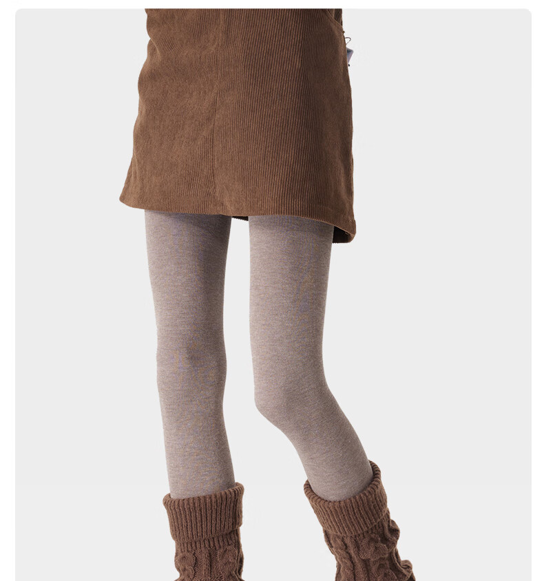 JKN Women's Coffee Color Thickened Autumn Winter Leggings [Slight Compression Slimming] Fleece Lined Thin Velvet Pressure Heating Vertical Stripe Tights 34