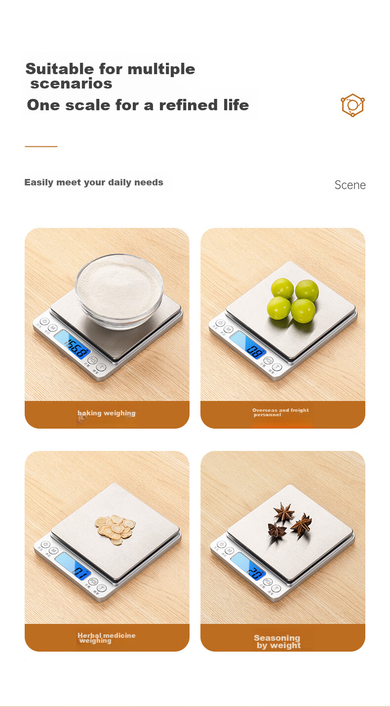 Meilen Electronic Kitchen Scale, Small High-Precision Baking Scale, Gram Weighing Food Scale, Stainless Steel Surface, 0.1g 15