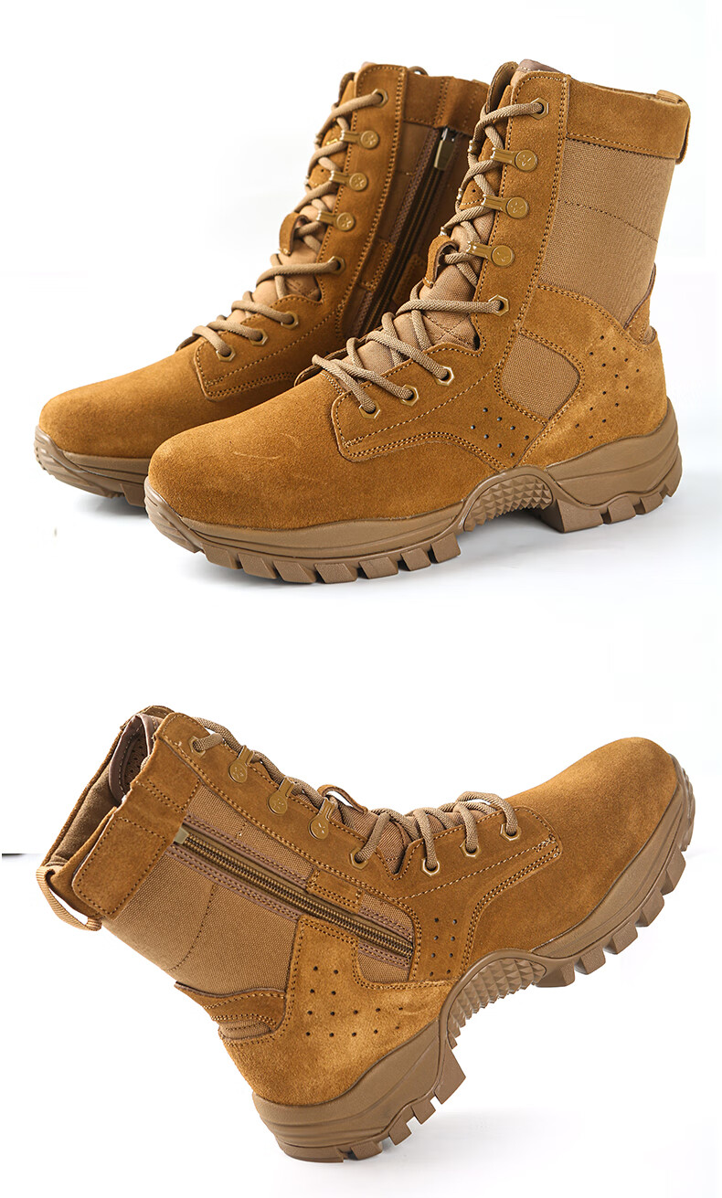 3514 Men's Combat Boots Training Shoes High-Top Tactical Boots Side Zipper Wool Warm Outdoor Desert Boots Brown Size 43 6