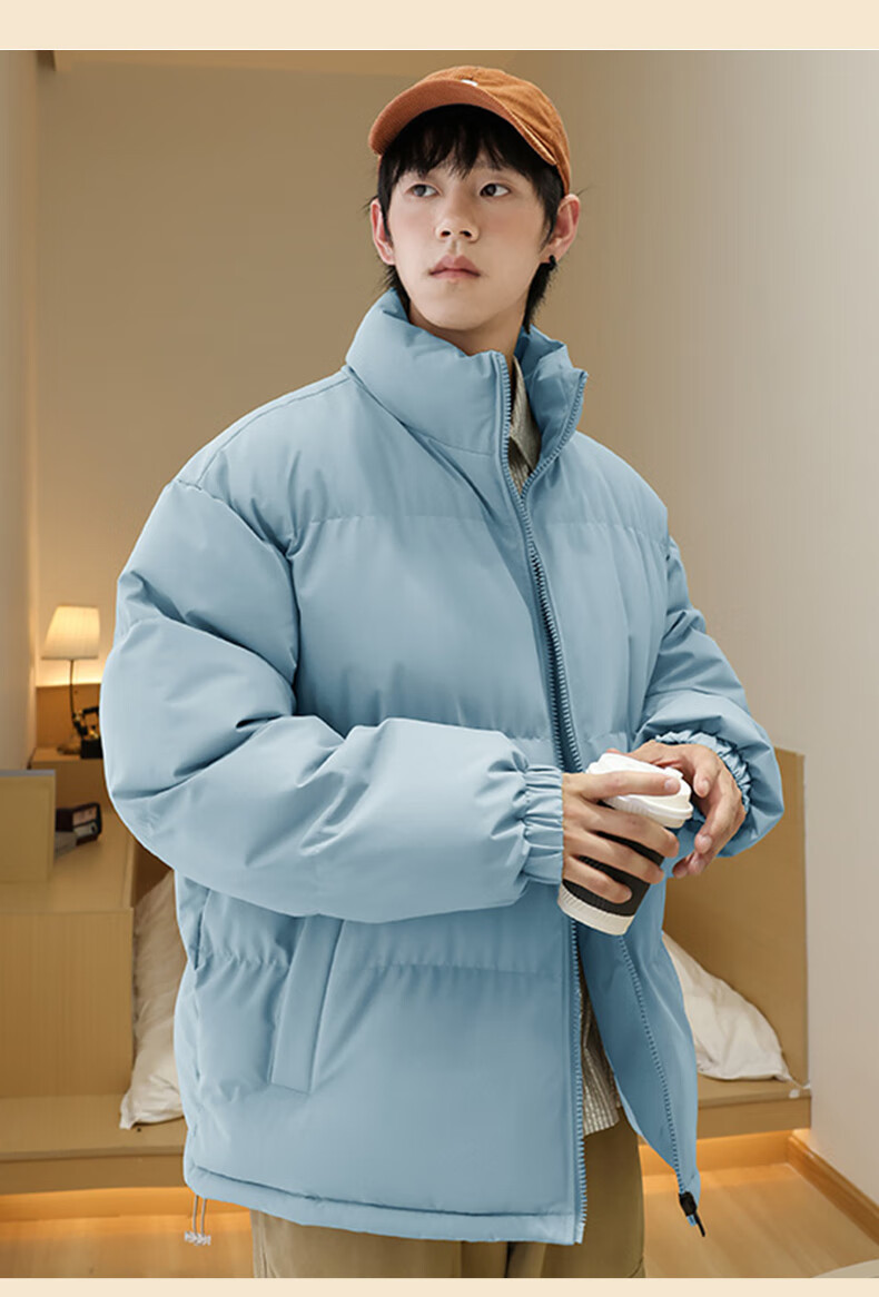Jeanswest Men's 2025 New Thickened Stand Collar Puffer Jacket Winter Fleece Lined Warm Cotton Coat 13