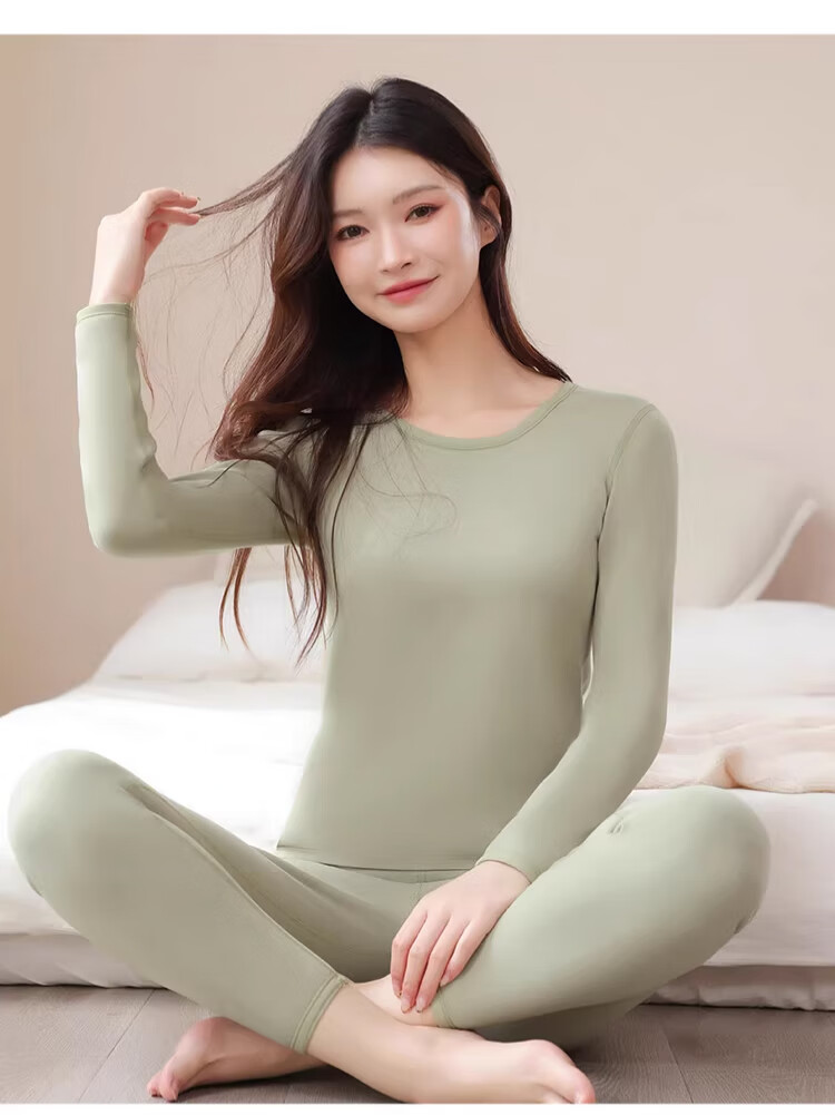 Langsha Youth Thermal Underwear Women Fleece Thickened Winter 10A Antibacterial Heating Lambswool Autumn Shirt and Pants Set 21