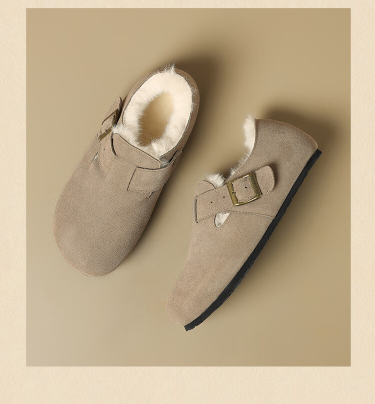 ZHR Birkenstock Women's Fleece-Lined Warm Retro Loafers Casual Slip-On Shoes JQ07B Dark Khaki Size 38 8