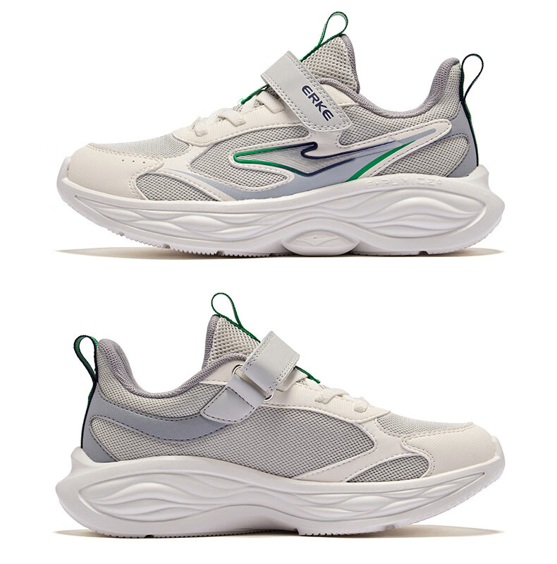 ERKE Kids Unisex Sports Shoes Children's Mesh Basic Running Shoes Microcrystal White/Black/Gravel Gray Size 38 43